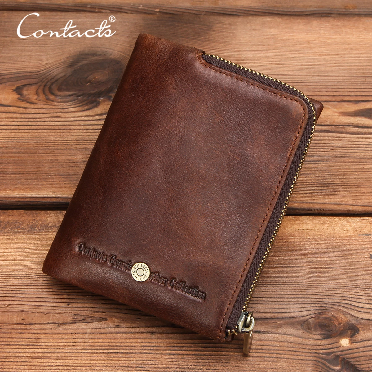 CONTACT'S Mini portfele z prawdziwej skóry dla mężczyzn Vintage etui na karty portmonetka klips na pieniądze nazwa graweruj dostosuj portfel DIY prezent