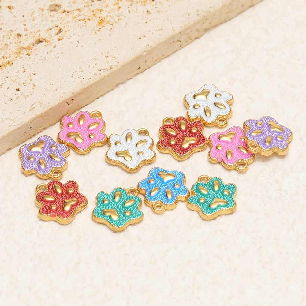 5 Stück Edelstahl-Emaille-Anhänger in Herz- und Pfotengestalt für DIY-Schmuckherstellung, Armbandzubehör, Halsketten- und Ohrringherstellung – Detail 4