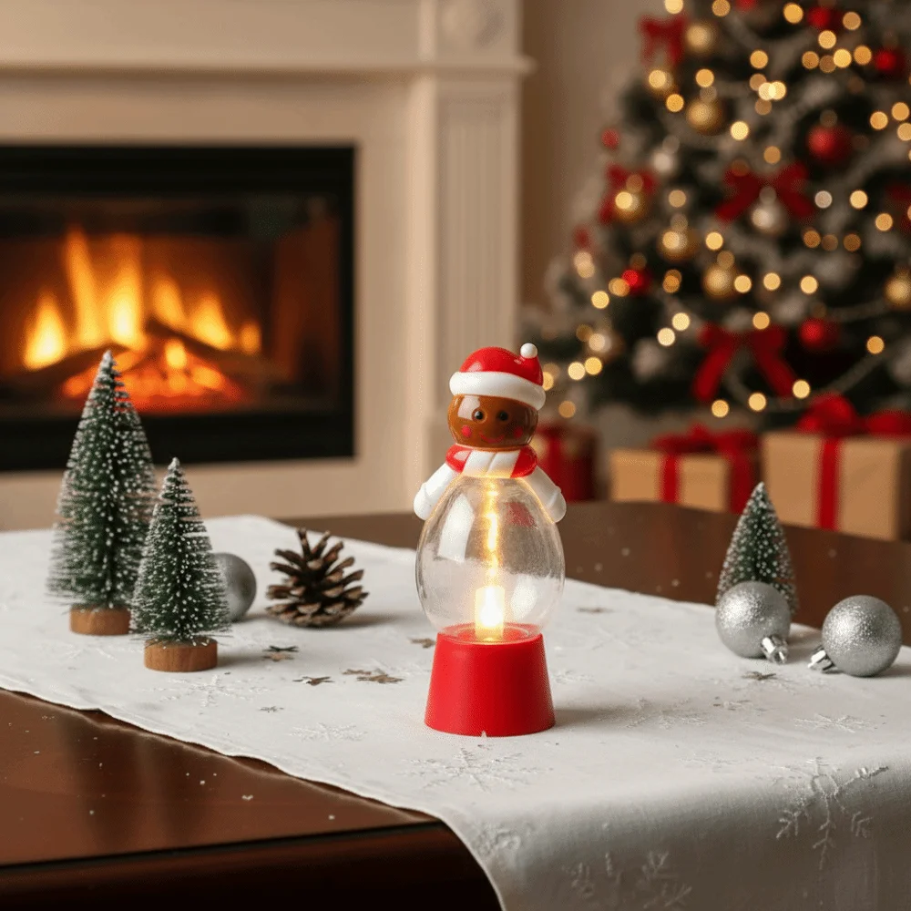 Warm Glow Christmas Night Light Red Base Clear Shell Snowman Atmosphere Light Cute Style Durable Plastic Santa Candle Lamp