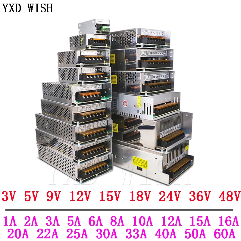 Switching Power Supply 3V 5V 9V 12V 15V 18V 24V 36V to 1A 2A 3A 5A 6A 8A 10A 20A 50A Lighting Transformers Power Supply Adapter