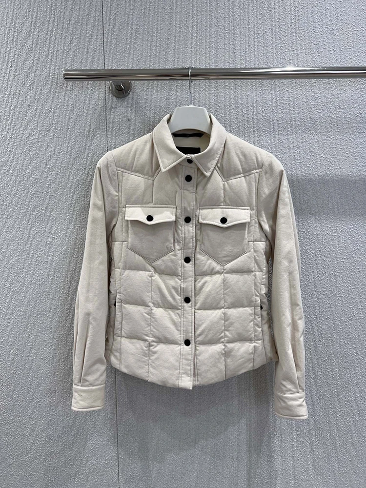 سترة شتوية بيضاء غير رسمية للنساء، سترة سميكة ذات صدر واحد فضفاضة