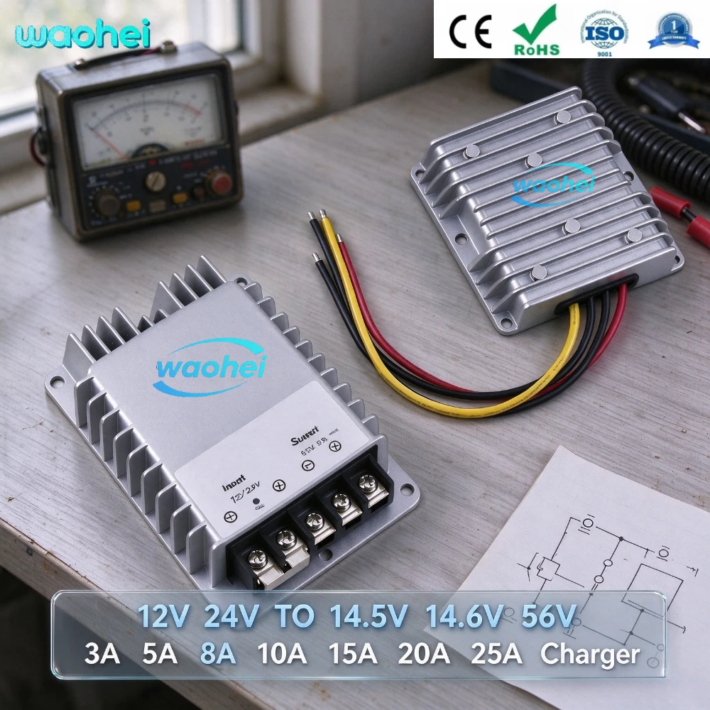 DC Battery Charger 12V/24V To 14.5V/14.6V 56V 3A 5A 10A 15A 20A Converter Voltage Regulator for Lithium Lead-acid Batteries Life