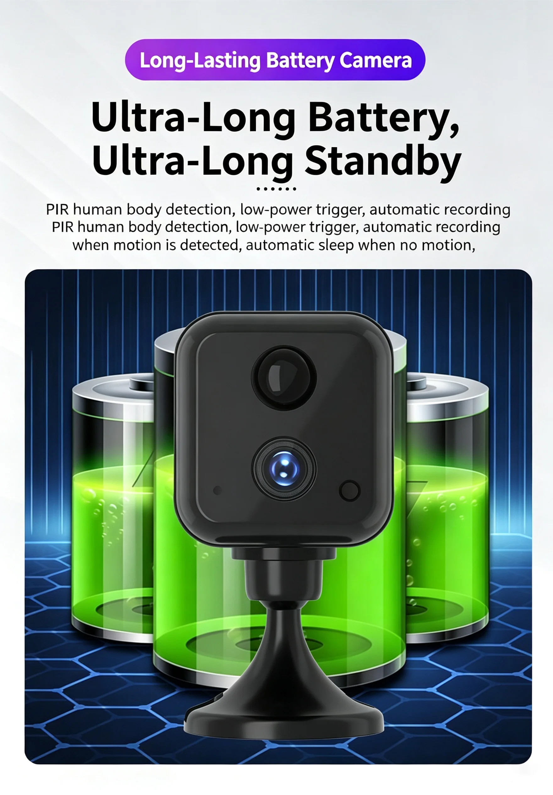Wireless Battery HD Portable Security Camera No Drilling PIR Motion Detect Night Vision 140°Wide Angle Home Remote Monitor Cam