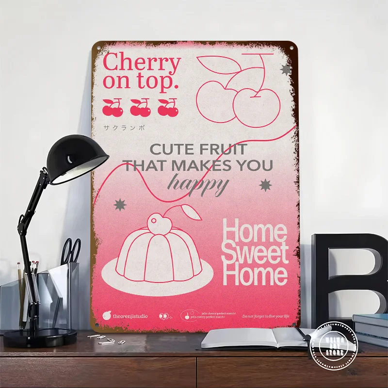 Cherry On Top 3D Printed Texture Poster Personalized Wall Art Retro Metal Tin Signs for Interior Decoration Living Room Man Cave