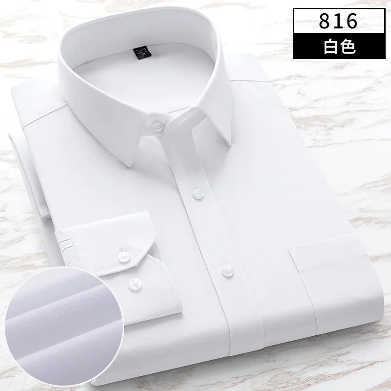 8XL Bamboo Fiber Business Casual Work Blue White Shirt Men's Long Sleeve Slim Fit Formal Easy Care Office Men Shirt Long Sleeve