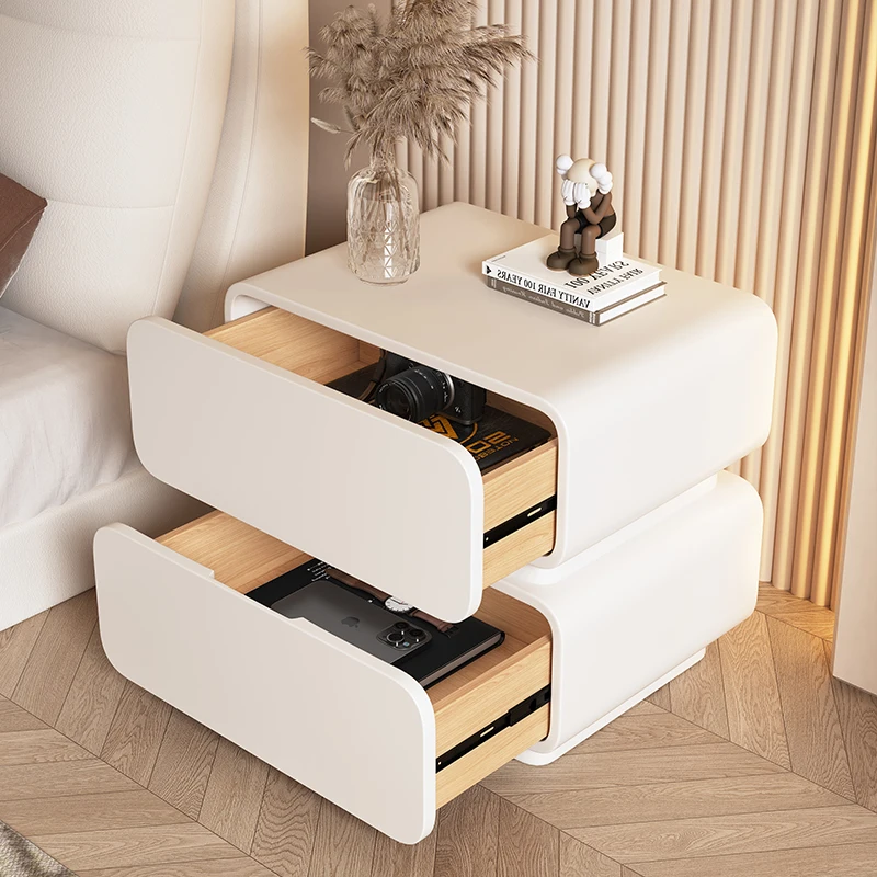 Cream style minimalist modern solid wood leather storage cabinet