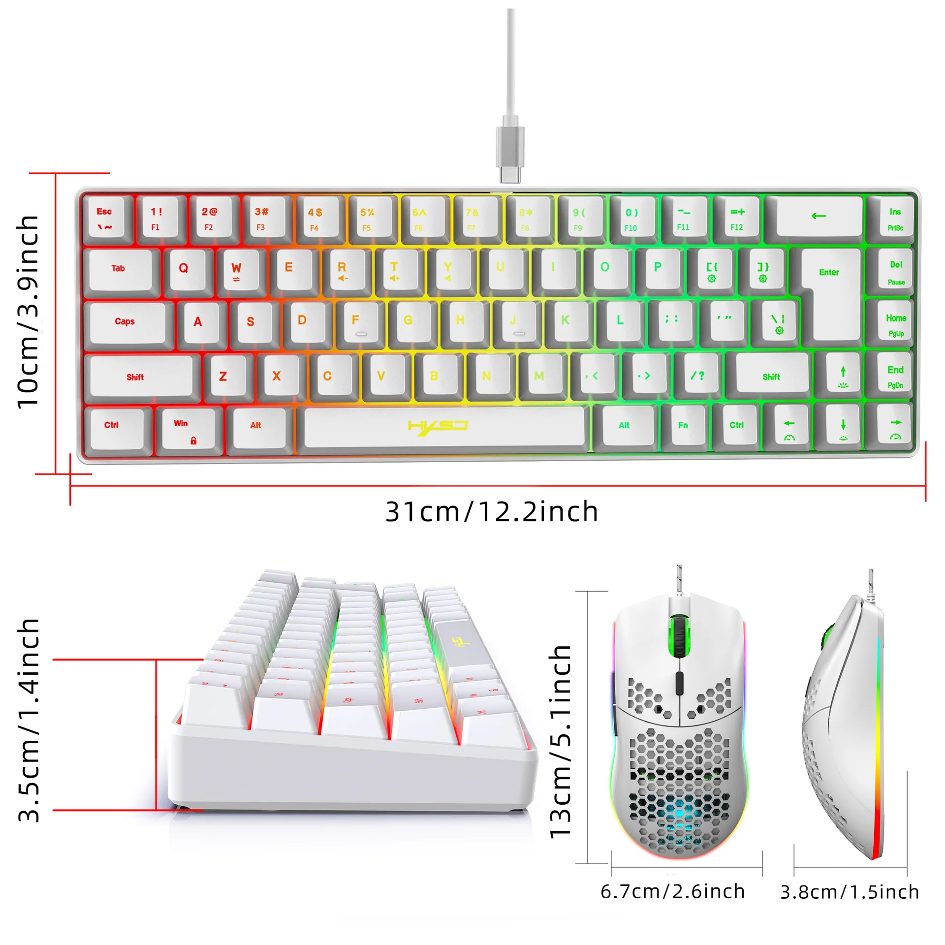 Keyboard and Mouse 68key Wired Membrane RGB Light 70% Clavier Souris Combo Gamer Gaming PC Full Set Kit Mobilador USB Keyboards - view 6