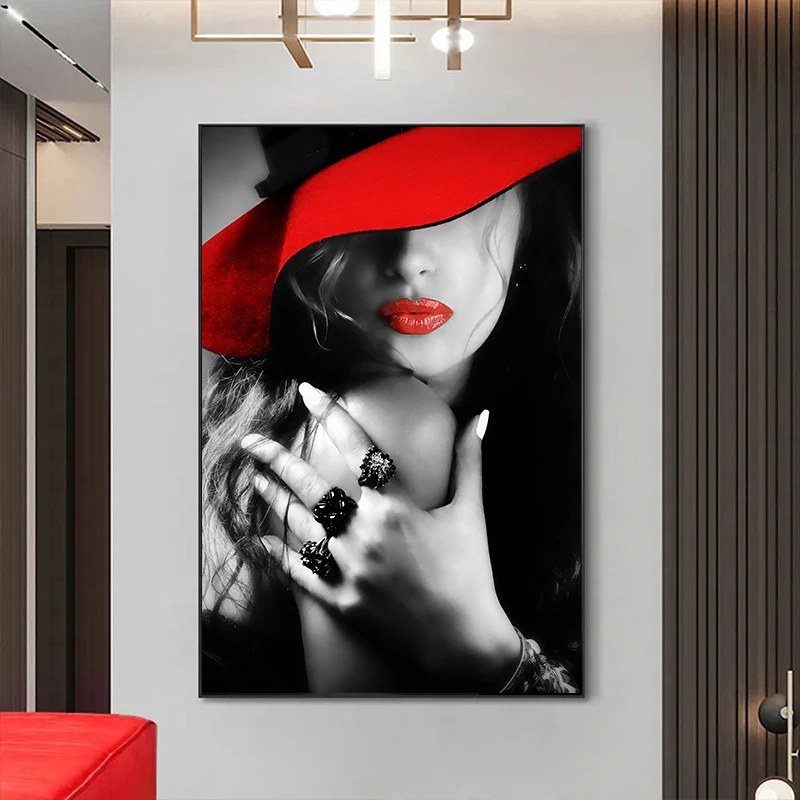 Sexy Red Lips Women Burning Money Cash Posters and Prints Canvas Paintings Fashion Girl Portrait Wall Art Picture Bar Home Decor - view 4