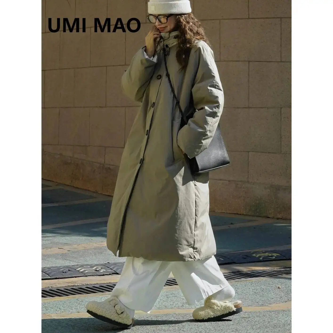 UMI MAO Winter Jacket Femme New Japanese Fashion Stand Neck Silhouette Long Down Coat Loose Fluffy Cold Warm Coat For Women
