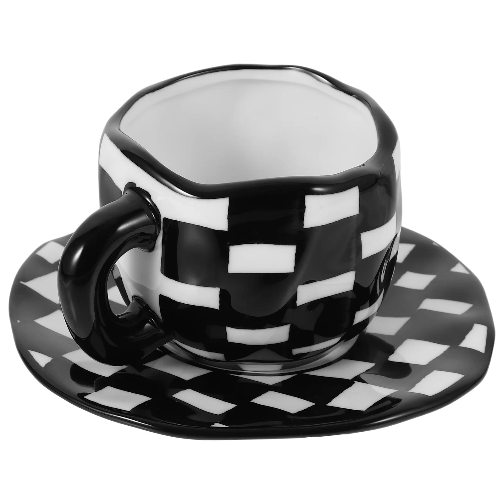 1 مجموعة أسود أبيض رقعة الشطرنج أكواب القهوة مع الصحون مجموعة أدوات الشرب الأنيقة متقلب القدح مع الصحن فنجان القهوة متقلب #1