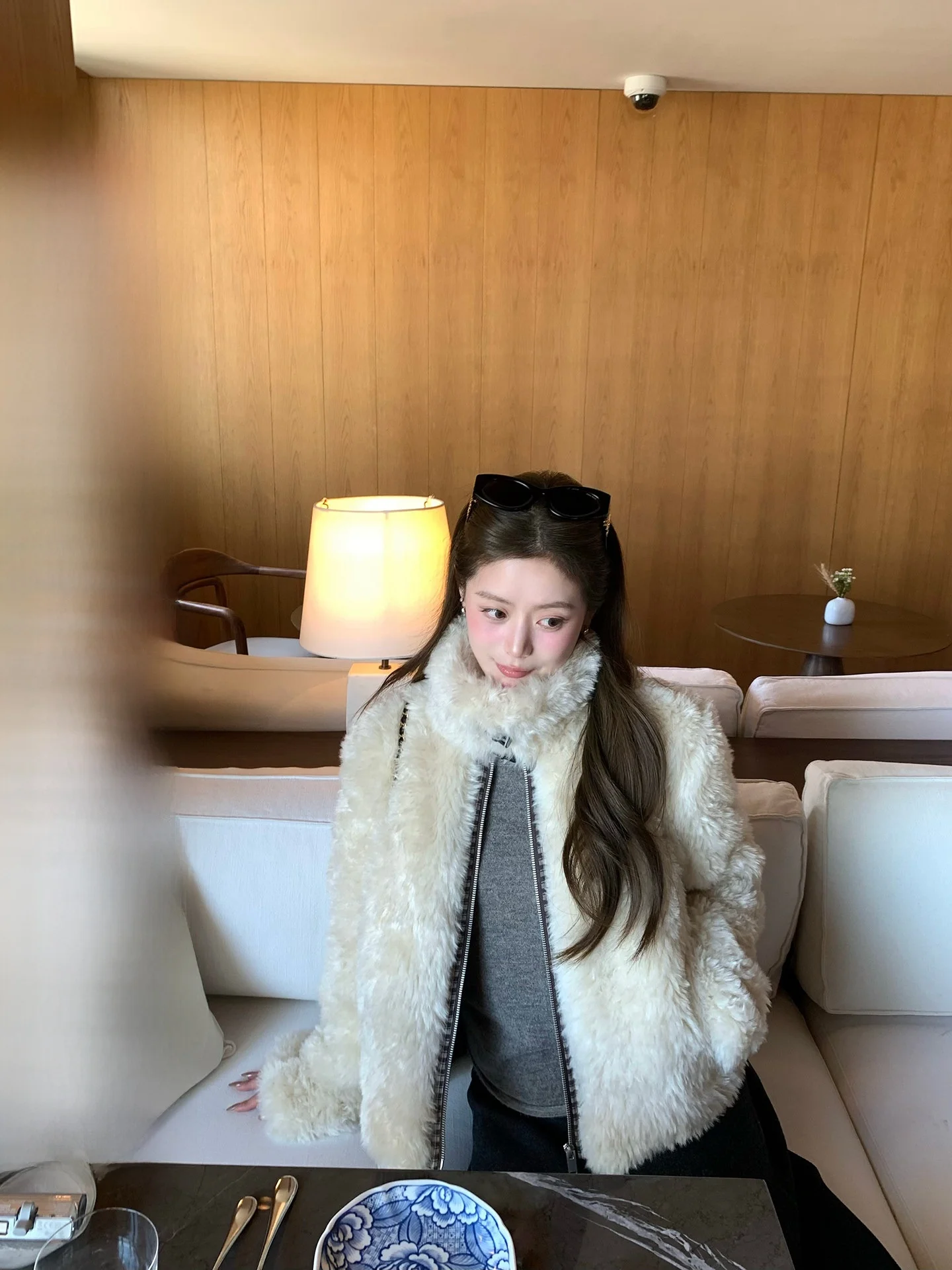 

Teetee Gold-Plated Fly Plaid Splicing Eco-Friendly Fur Coat Women Winter Thiened Lamb Fur ort Top Warmth Youth Str...