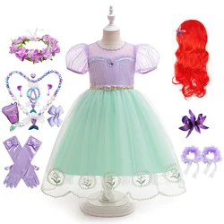 Vestido bordado de malla de lentejuelas de sirena para niñas, vestido de princesa Ariel Cosplay, trajes elegantes para fiesta de cumpleaños y vacaciones de Carnaval para niños