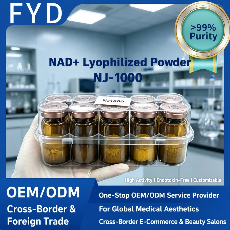 (Hat Color Is Random) High-quality Frozen Powder: NAD+ (100mg, 500mg, 1000mg) - 1 Box, 10 Bottles. Repair Skin Damage, Provide