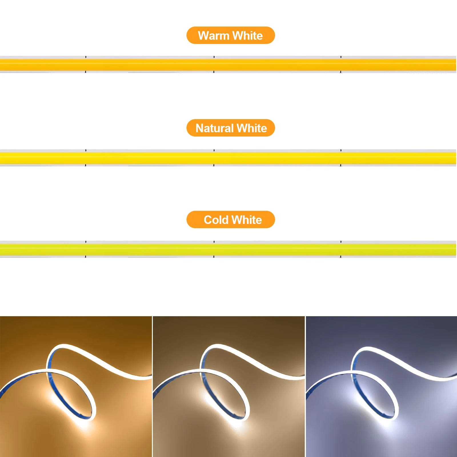 FOB-Bande lumineuse LED COB ultra fine, 12V, 3mm, 320LED/m, ruban flexible, haute luminosité, 3000K, 4000K, 6000K