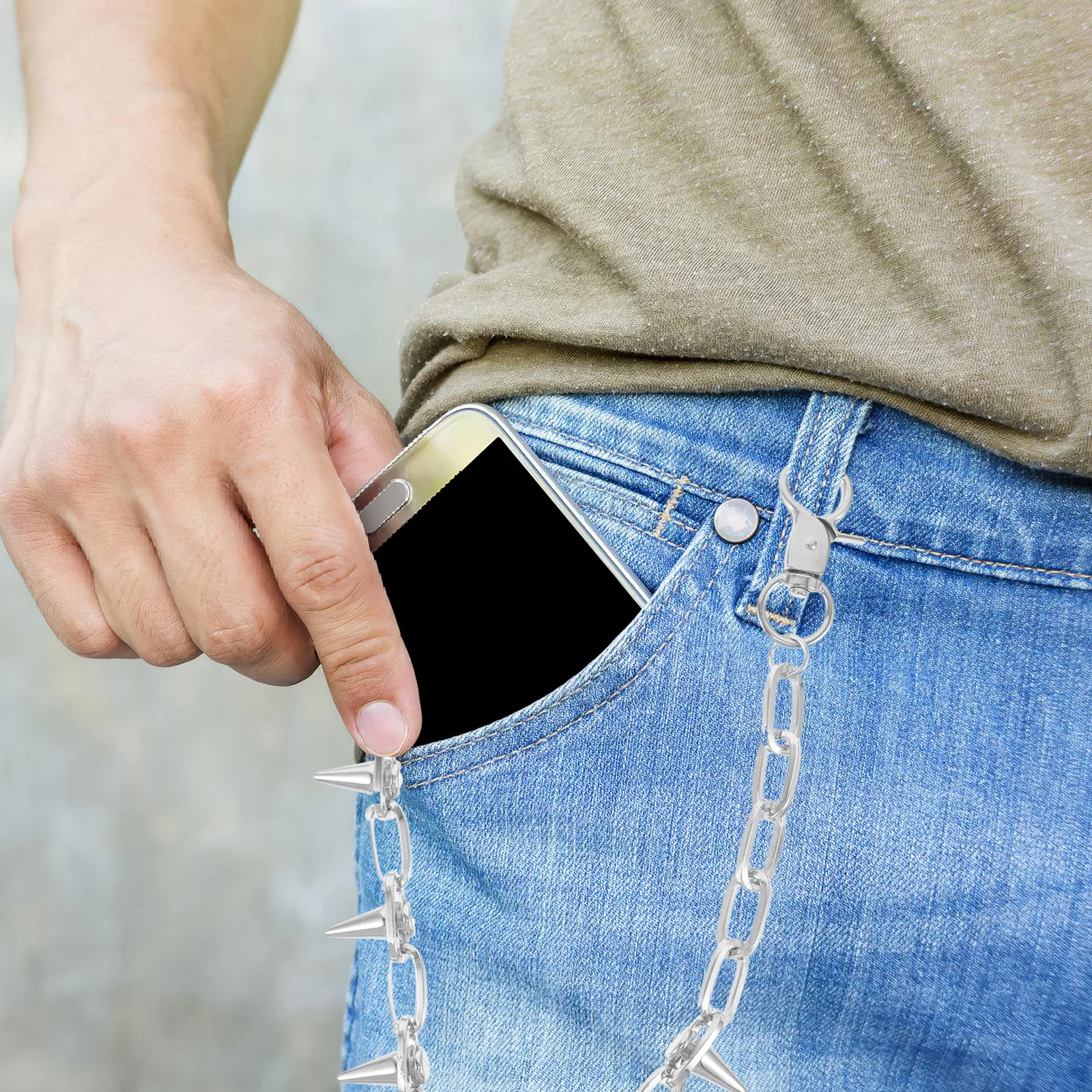 

Pocket Watch Chains Rivet Metal Belt Chain Punk Style for Jeans Waistcoat Trouser Chain Hip Hop Unisex Fashion