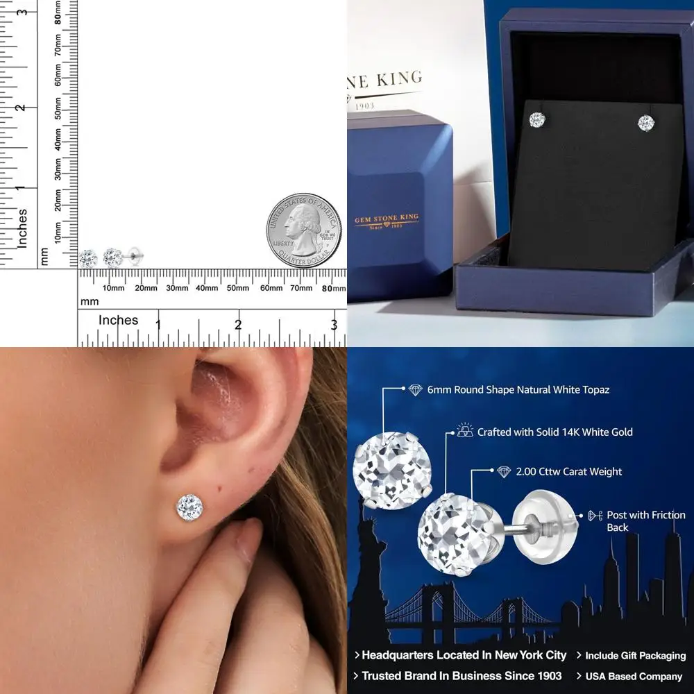 

Серьги-пусеты из золота 14K с круглым камнем-талисманом 6 мм для женщин и мужчин