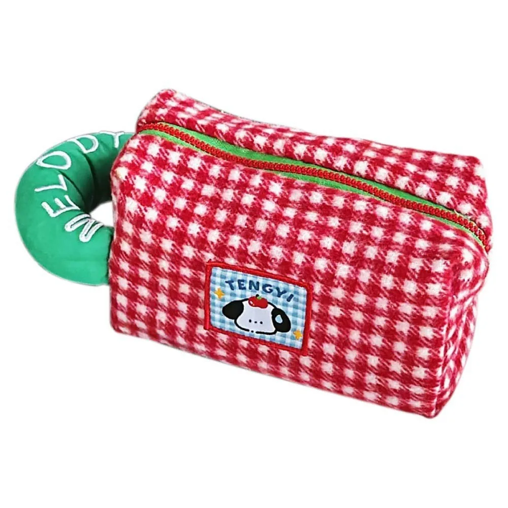 Desktop Storage Stationery Bag Large Capacity Black/Red Korean Style Pencil Case Bath Storage Cartoon Plaid Cosmetics Bag Office