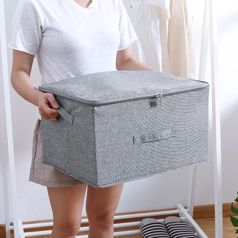 

2022 New Zippered Washable Cotton Linen Fabric Folding Storage Box Foldable Toys Organizer with Lid Storage Laundry Basket