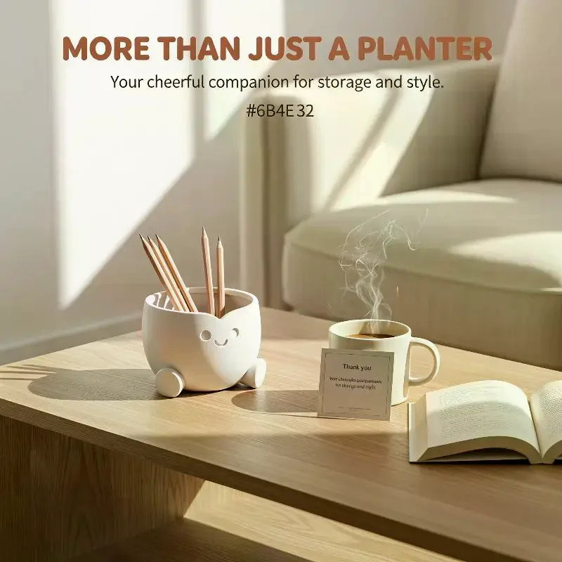 3D Printed Cute Smiling Figure Planter Pot Mini Indoor Flower Pot Desk Decor Home Office Gardening Gift