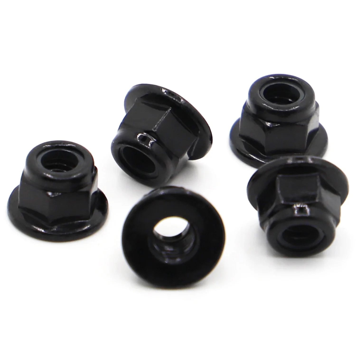 10pcs M3 M4 M5 M6 M8 Black Carbon Steel Hex Hexagon Nylon Insert Lock Flange Nut Self-locking Nylock Locknut