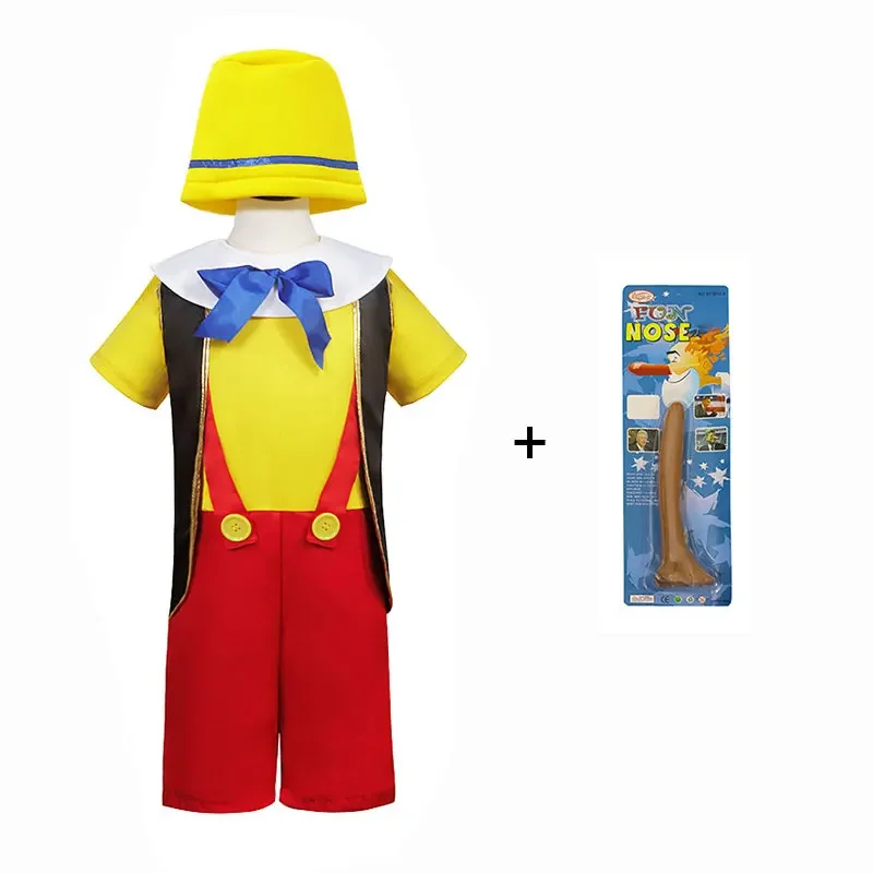 Halloween Pinocchio Kostuum Voor Kind Peuter Jongen Met Lange Neus 3-4T 4-12T Cosplay Kostuums