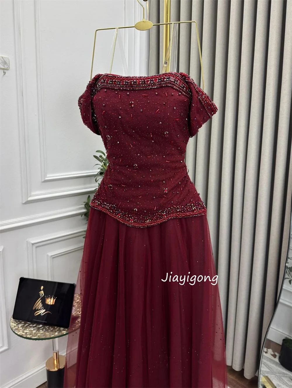 Customized Matching Jersey Pleat Sequined A-line Off-the-shoulder Long Dresses Evening Dresses Luxury 2025 Exquisite Modern