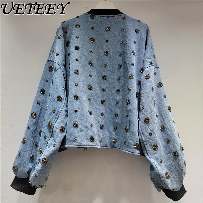 

2026 Spring New Loose Slimming Versatile Casual Denim Jacket for Women Loose Design Heavy Metal Jean Jacket Coat Female Trendy
