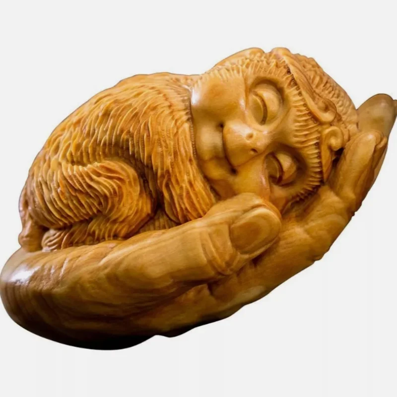 

7cm Wood Carving Boxwood Sculpture Feng Shui Animal Monkey Buddha Hand Statue