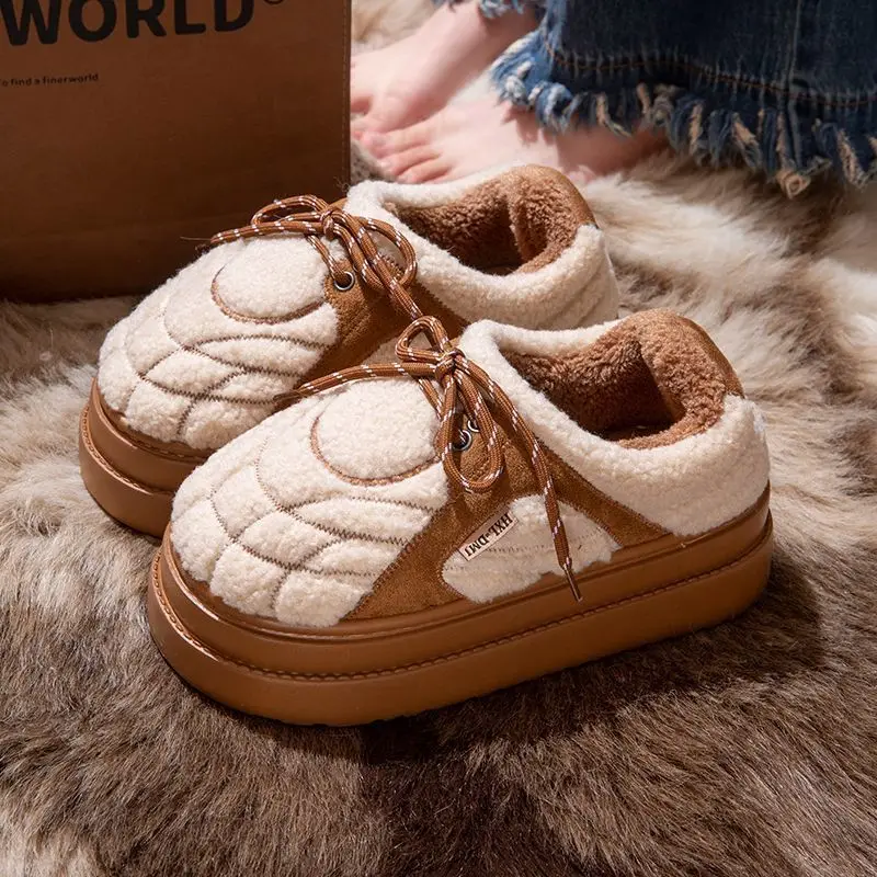 

New Style Comfortable Cotton Slippers Lady's Autumn and Winter Retro Non-slip Thick-soled Cotton Boots Warm Household Furry shoe