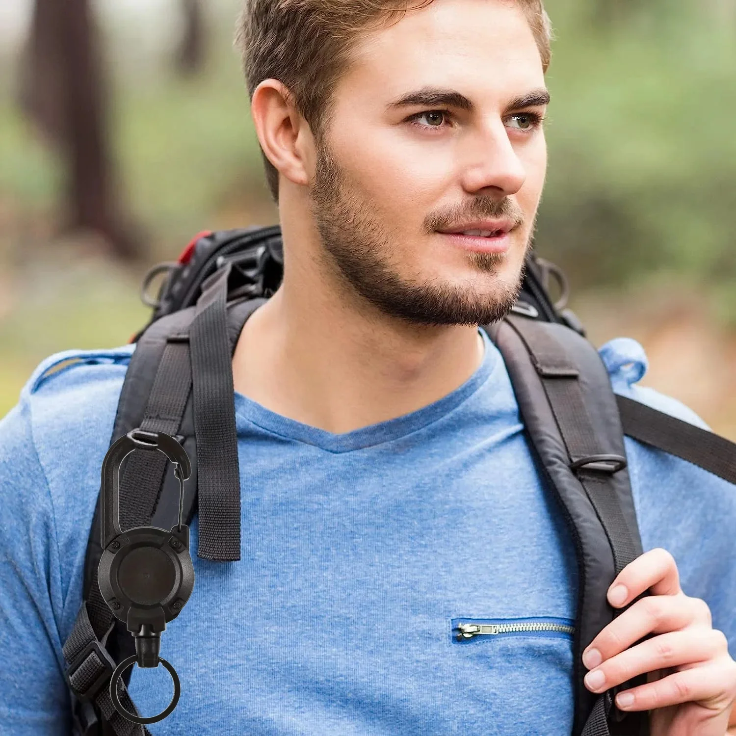 10 Stück robuste einziehbare Ausweishalter, diebstahlsicherer Stahlseil-Karabiner-Schlüsselanhänger, 60 cm, leicht zu ziehen, Outdoor EDC taktischer Ausweishalter – Detail 6
