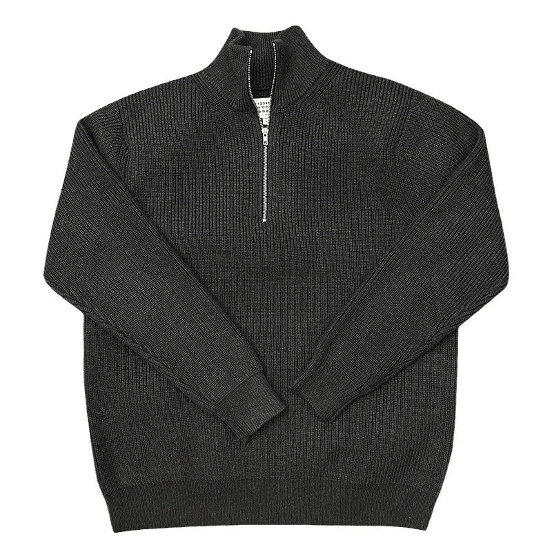 

New Fashion Male Clothes Tops Men's Solid Color Simple Basic Casual Trendy Loose Half Zipper Long Sleeve Knitted Wool Pullovers