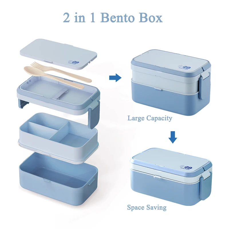 2 Layer Lunch Box,Leak-Proof Bento Box, Portable Lunchbox,3 Compartment Food Storage Container  for School Work Camping Picnics