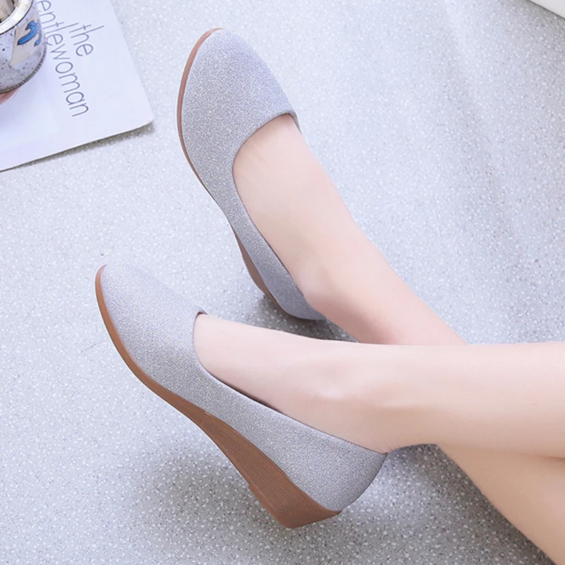 Rimocy Purple Wedges Pumps Women Shining Slip-on Soft Bottom Party Shoes Woman Light Sexy Pointed Toe Bling Shoes for Female