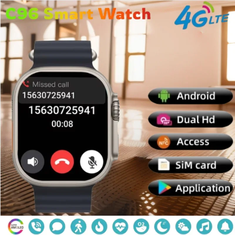 

Сетевая SIM-карта C96 5G, 2,1 дюйма, Amoled, GPS, WIFI, умные часы с глобальным вызовом, мужские умные часы Ultra S10 Android 9.0