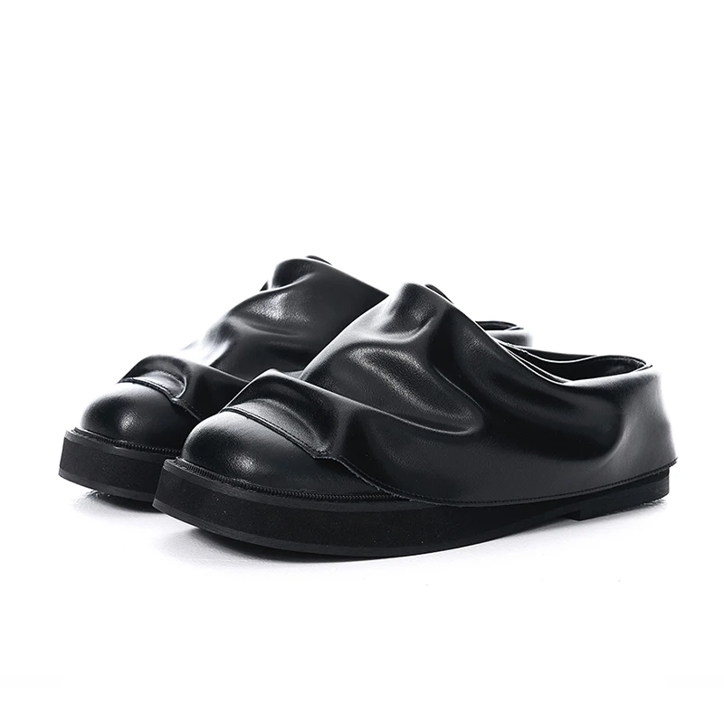 

Niche design pleated thick soled Muller leather shoes for men and women no heels trendy slippers