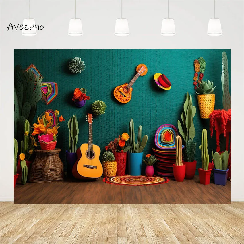 Avezano Photography Background Mexican Western Cactus Floral Cake Smash Kids Birthday Party Decor Backdrop Photobooth Props