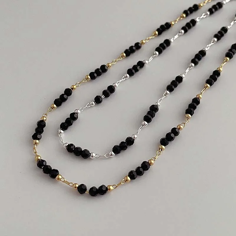 Vintage Black Crystal Glass Bead Chain Choker Necklace