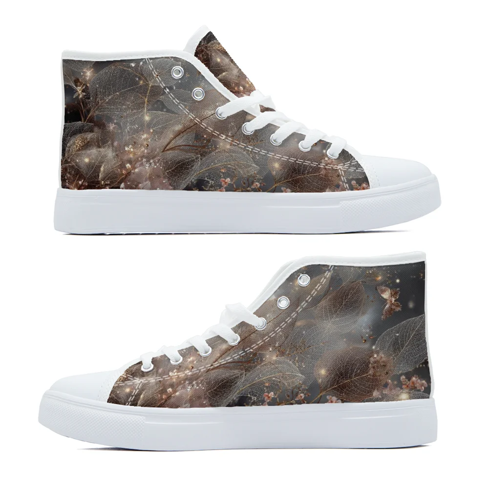 

Dark gold element openwork leaf print Casual High-Top Canvas Shoes Fashion Shoes High Quality Girl's campus sneakers