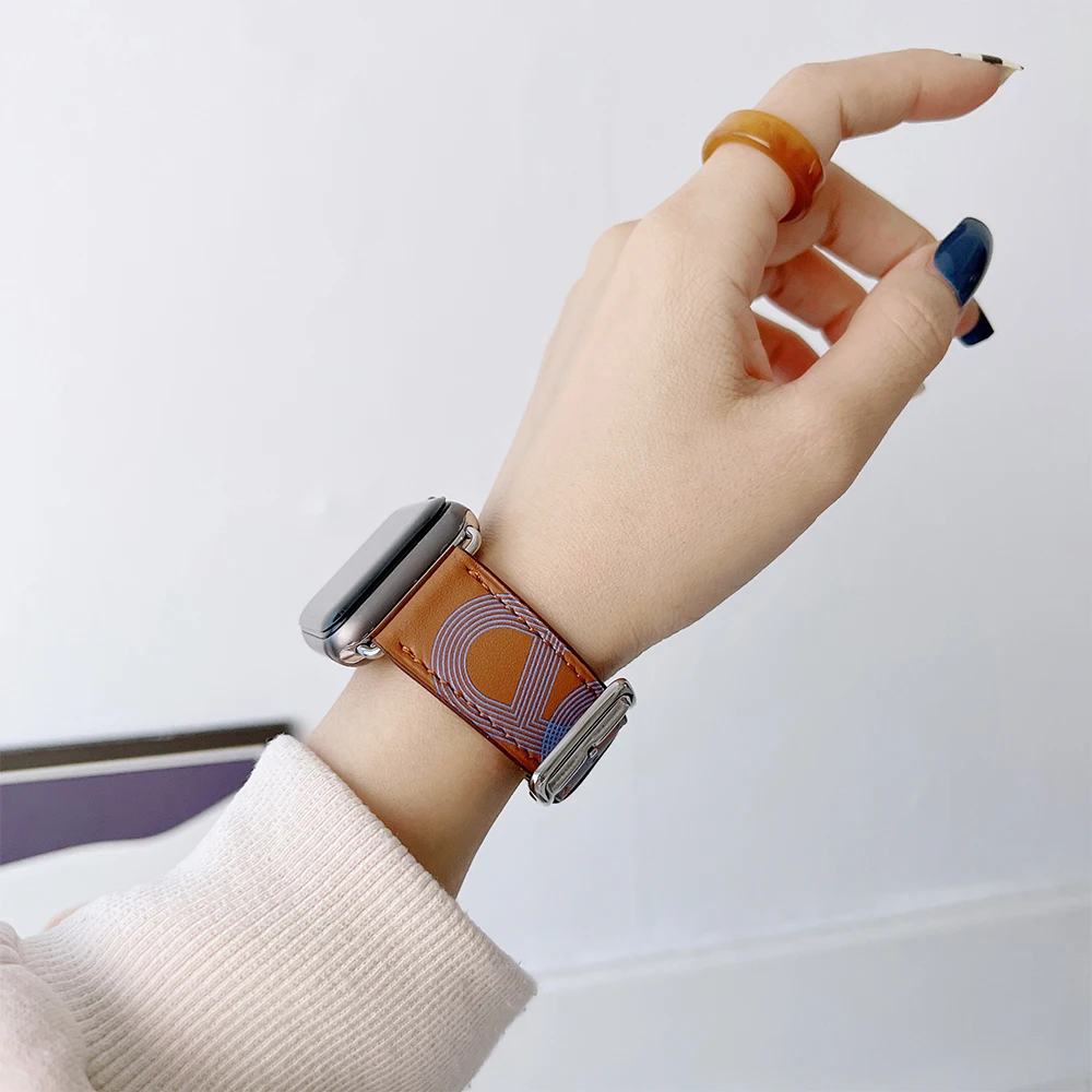 Leather Strap for Apple Watch Band 44mm 45mm 42mm 41mm 40mm 38mm Accessorie Wristband Bracelet iWatch Series 876543SE Ultra 49mm