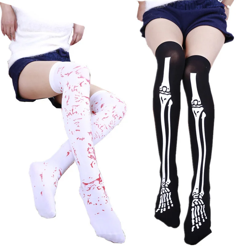 

Women sexy long socks lace over knee thigh stocking bowknot pantyhose tight Cosplay Striped Knee printed PR191