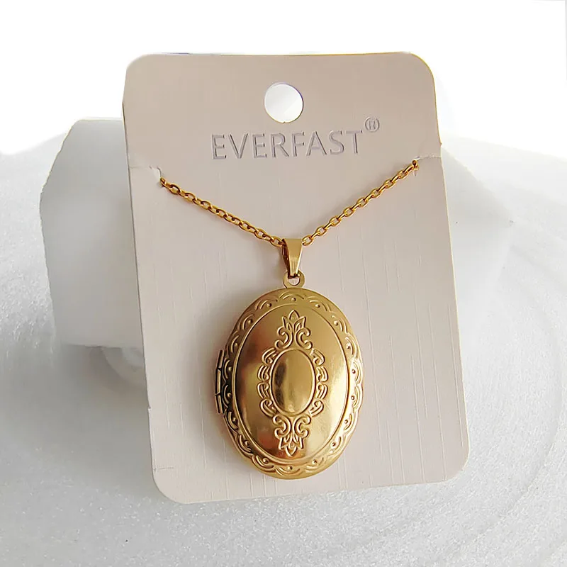 1pc Engraved Flower Oval Stainless Steel Photo Frame Pendant Lucky Charms Locket Necklaces Women Men Family Memorial Jewelry