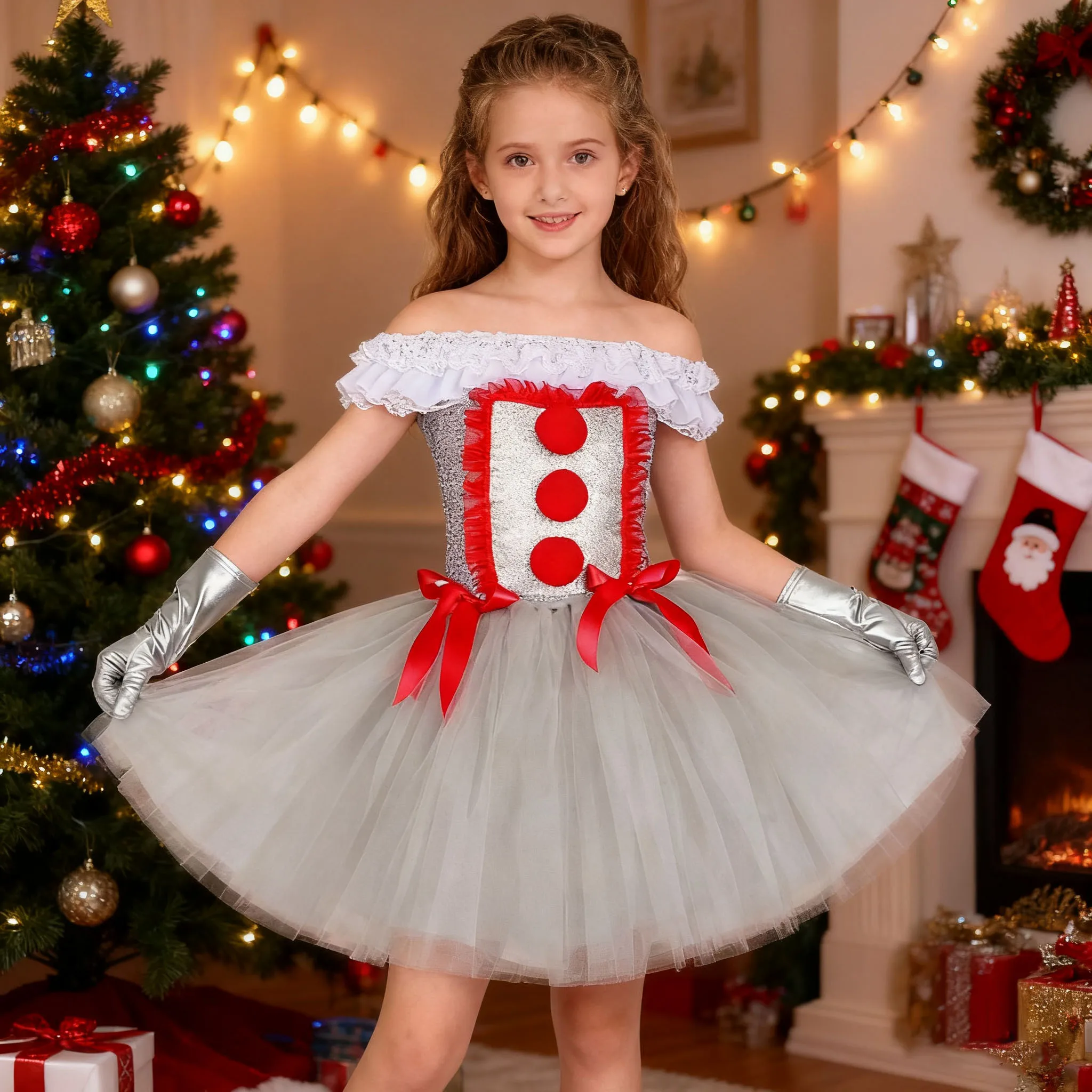 

Clown Halloween Girls Party Dress Gray Red Sequins Kids Clothes Mesh Christmas Dresses Accessories Children Tulle Horror Dress