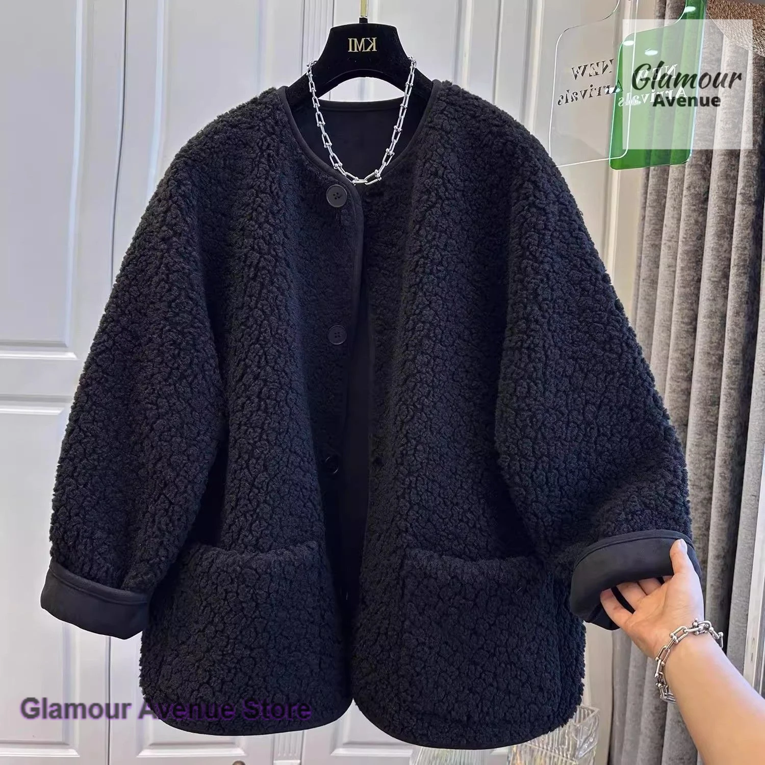 معطف صوف امبسوول على الطراز الكوري للنساء للخريف والشتاء سترة عصرية جديدة بقلنسوة فضفاضة معطف جوكر مريح سميك مقاس كبير. #2