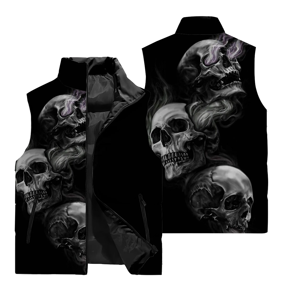 Fall/Winter 2024 New fashion Horror Skull Pattern Color Matching Men's Pop Solid Color Jacket 3D Printed Winter Warm