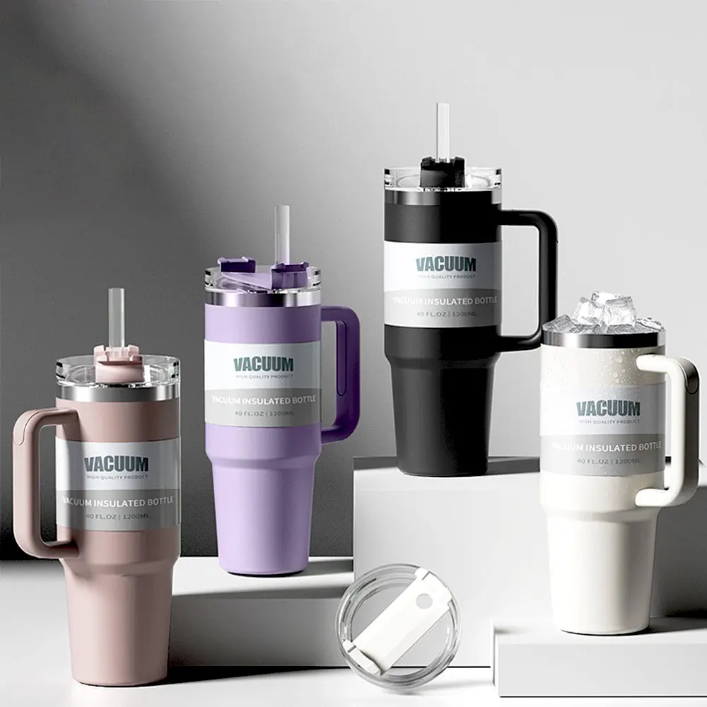 

40oz 304 Stainless Steel Insulated Water Bottle Thermal Coffee Car Cup Cold Hot Mugs Vacuum Flask With Handle Straw For Sport