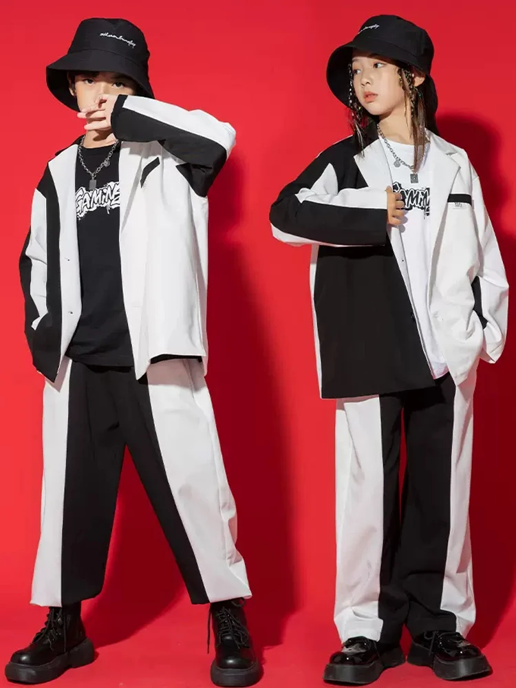 Fashion Jazz Dance Performance Costume Girls Boys Hip Hop Clothing Long Sleeves Suit Concert Stage Outfits Kpop Kids Wear BL9548