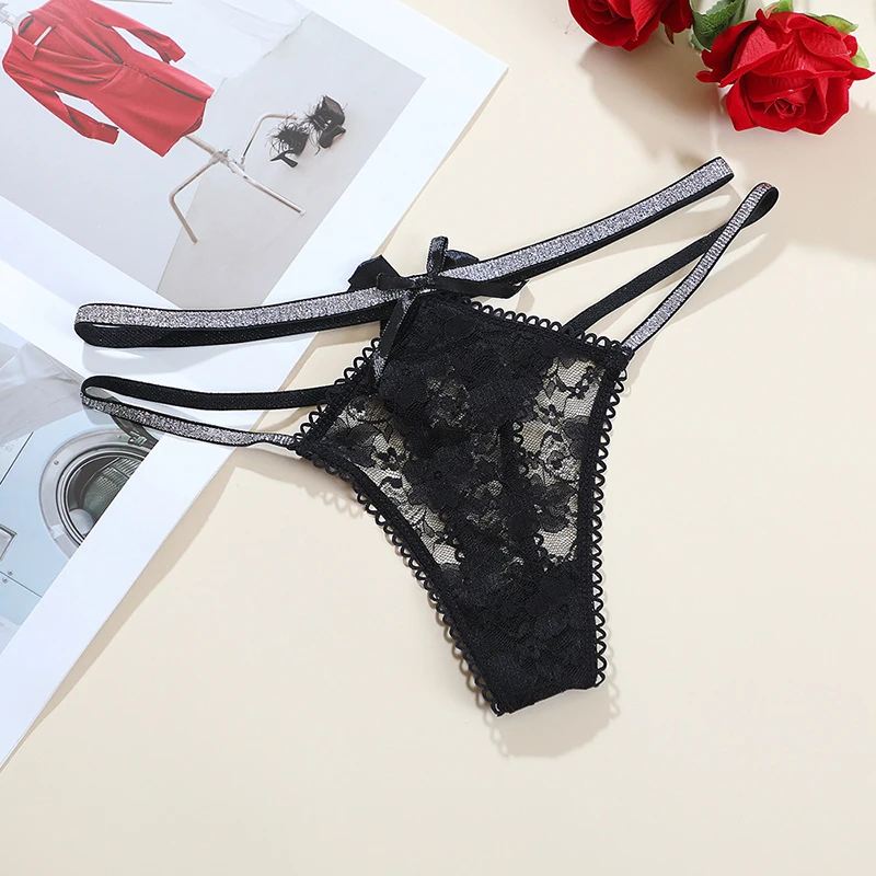 6Pcs Double bow sexy seductive panties Lace skinny belt thong hot low-rise breathable thong