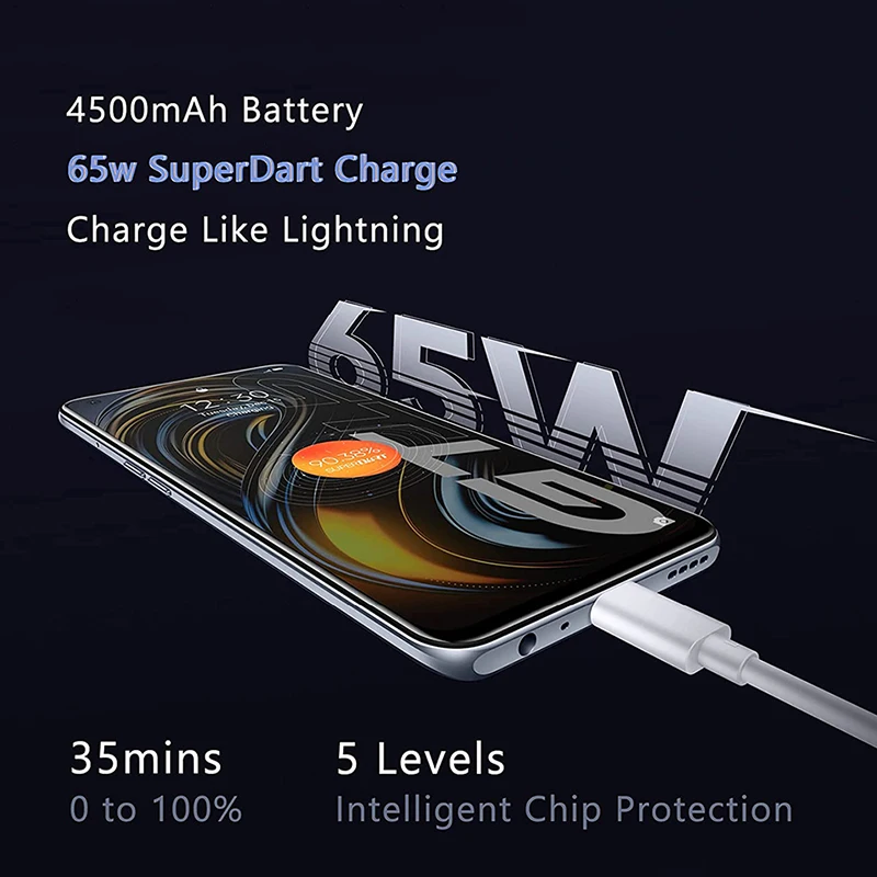 65w Realme Original Type C USB Cable Phone 50W 6.5A Fast Super Dart Charge Oppo Vooc Real Me 7 8 8i 9 Pro 9i X50 GT GT2 C31 Tipo