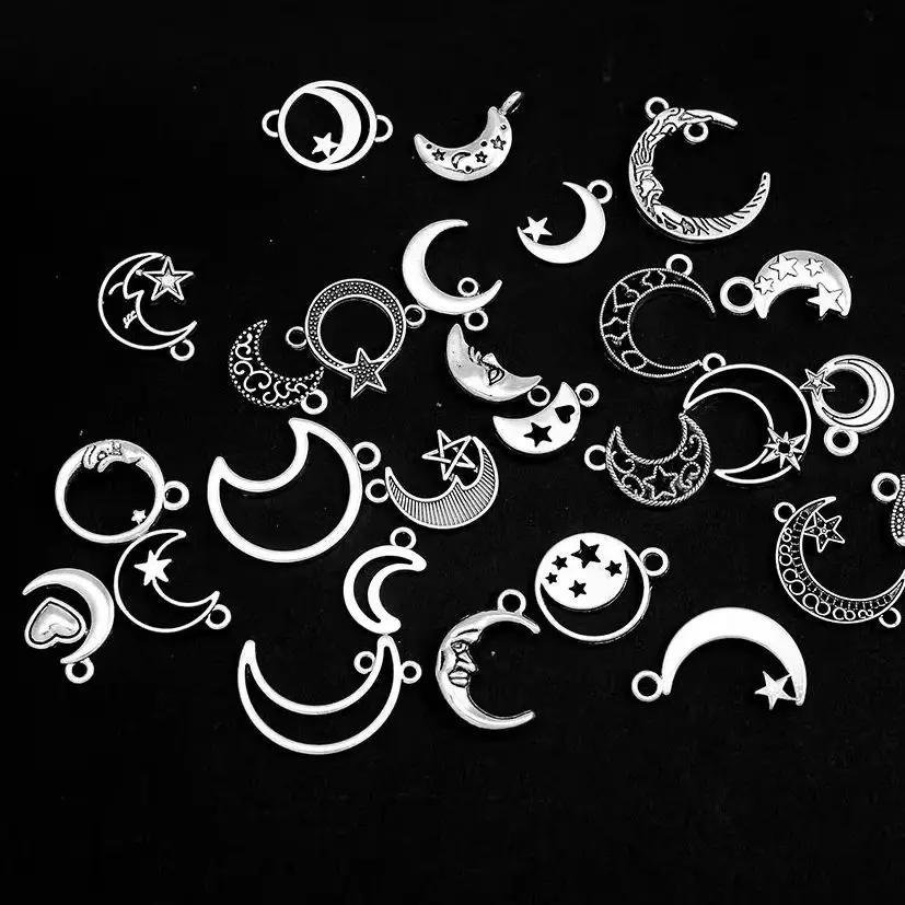 30pcs 27 Style Vintage Moon Star Charms Pendants For DIY Bracelets Necklace Earring Jewelry Making Findings Handmade Crafts