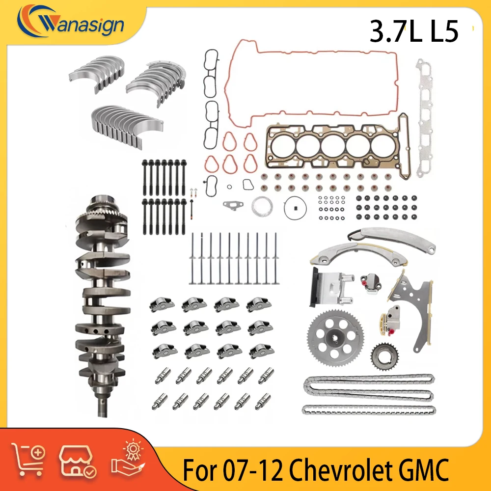 

Engine Rebuild Kit Cylinder Head Gasket Timing Chain Valves Crankshaft Fit 3.7 L L5 GAS For Chevy Colorado GMC Canyon Hummer H3